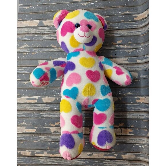 Build a Bear Workshop Colorful Pastel Hearts Plush Stuffed 16" Teddy Bear Toy - Picture 4 of 10